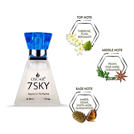 Oscar 7 Sky Mysty Long Lasting Perfume For Men & Women | Floral Woody Musk Fragrance | Everyday Unisex Skin Friendly Perfume Spray | 30ml 1 Fl.oz.