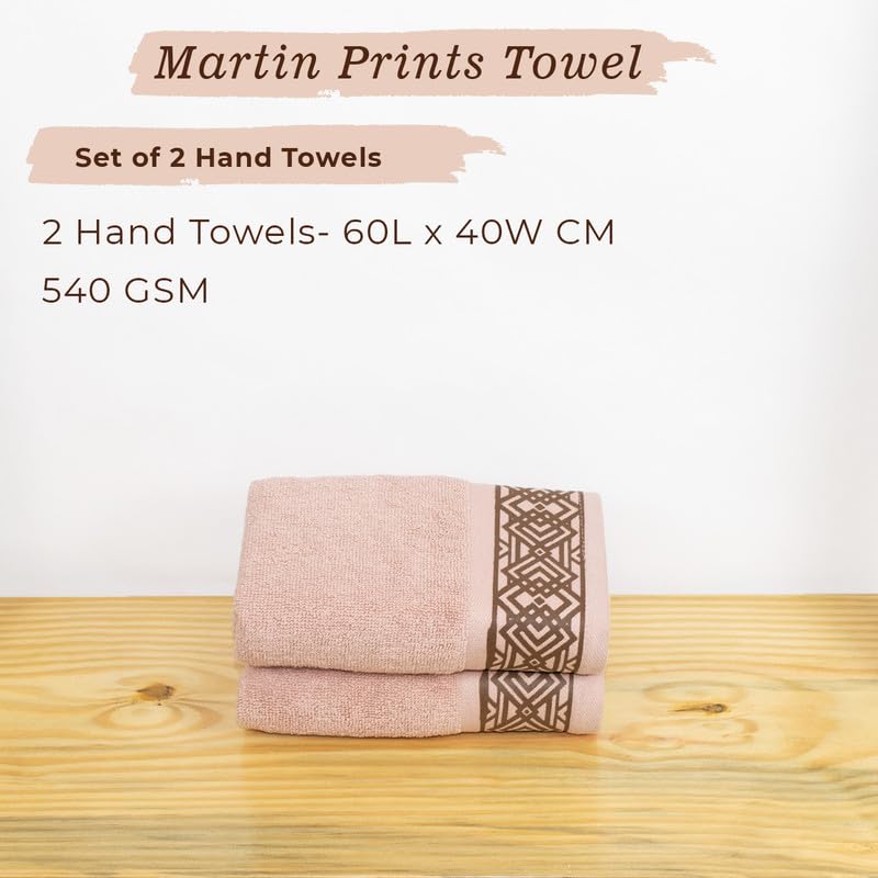 Rangoli 100% Cotton Fibre 2 Hand Towels 400 Gsm | Highly Durable & Absorbent Towel | Skin-Friendly & Quick Drying Luxury Towels (Peach) - Pack Of 2