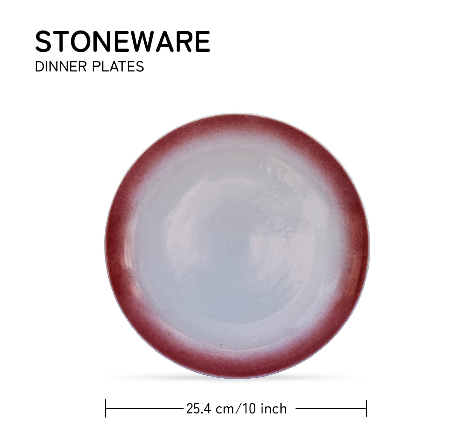 Ceramic Handcrafted Premium Serving Dinner Plates Set Of 6 - 10.6 Inches, Off White & Red | Stoneware - Dinnerware | Scratch Resistant, Microwave & Dishwasher Safe