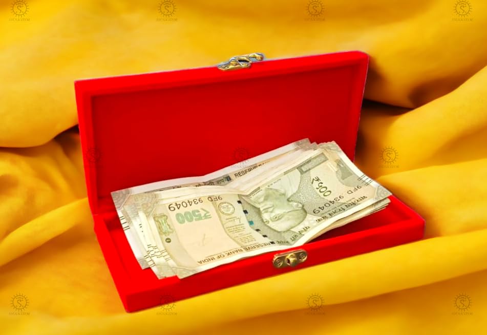 Wood Decorative And Attractive Box Cash Box, Shagun Box, Jewellery Box, Money Box Envelop Wedding, Gift Box, Bangel Box Pack Of 1PC, Peacock Red