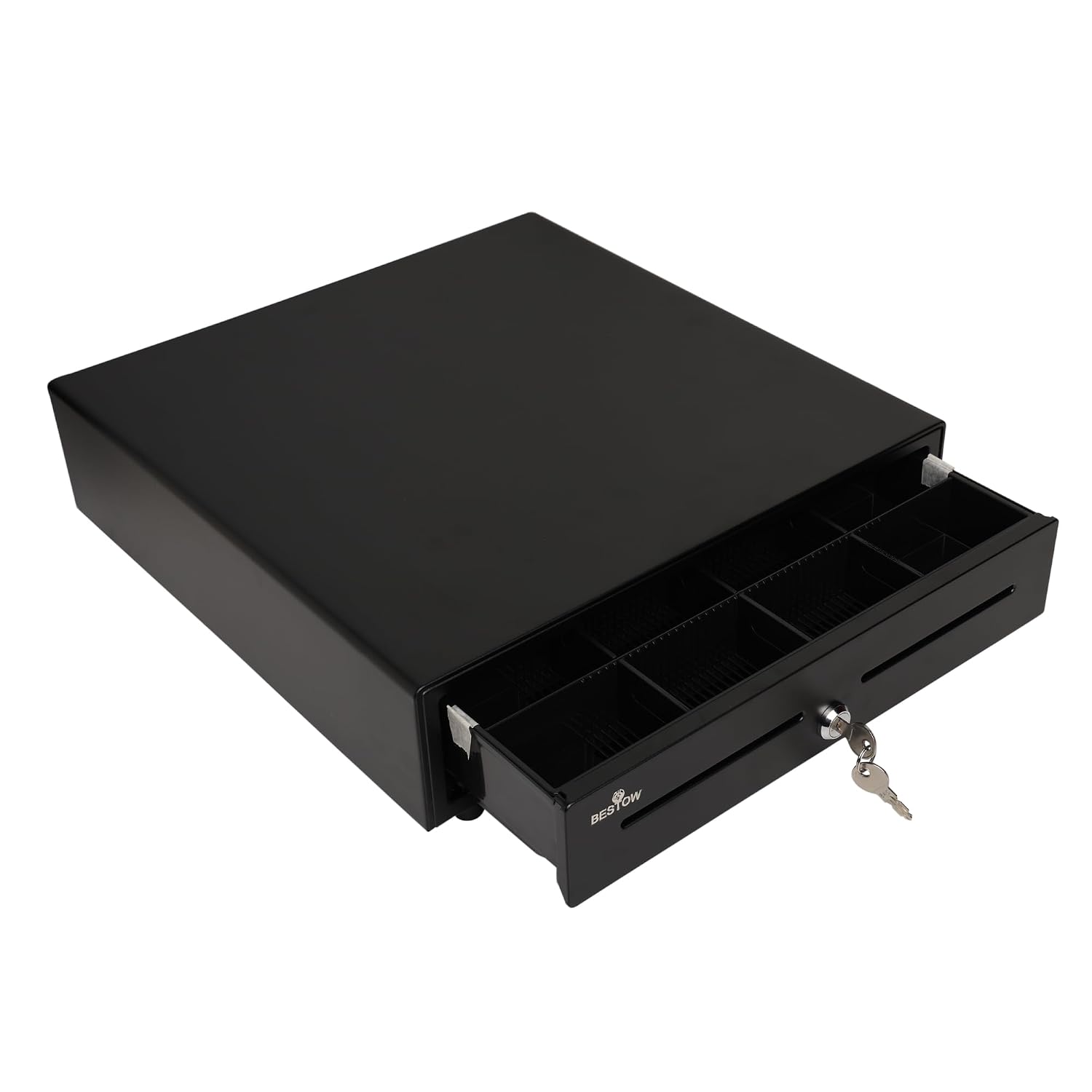 Cash Drawer For Shop Counter Point Of Sale Billing System Electronic & Manual Key Lock, Office Mall Stainless Steel Material Cash Box 5 Note 8 Coin Cash Currency, Colour - Black