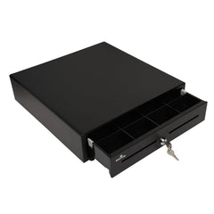 Cash Drawer For Shop Counter Point Of Sale Billing System Electronic & Manual Key Lock, Office Mall Stainless Steel Material Cash Box 5 Note 8 Coin Cash Currency, Colour - Black