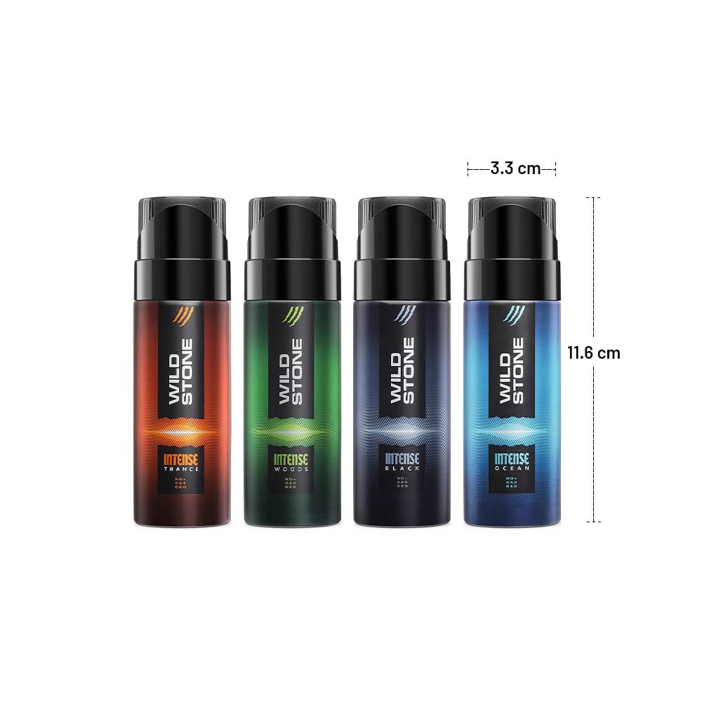 Wild Stone Intense No Gas Deodorant Body Spray 160ml 5.4 Fl.oz. Pack Of 4 | Travel Pack Gift Set For Men