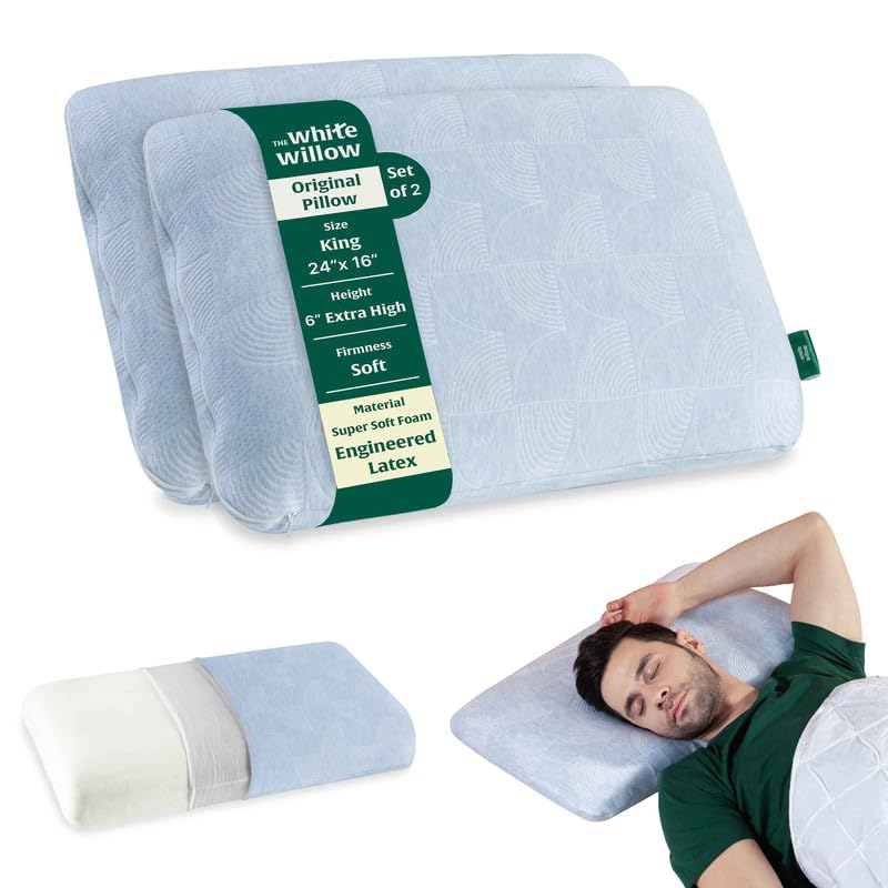 Cervical Pillow For Sleeping, Engineered Latex Soft Pillow, Sky-Blue - Standard Size - 6 Inch | Orthopedic Thick Pillow For Back, Stomach Sleepers, Soft Pillow For Neck Pain Relief - Set Of 2