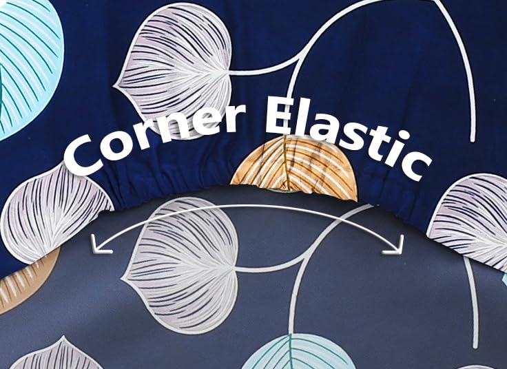 Elastic Fitted Double Bedsheets For Queen Size With 2 Pillow Covers - Size 72 X 68 X 6 Inches, Navy Blue | Double Bed With Corner Elastic | Wrinkle Free Super Soft Floral Breathable