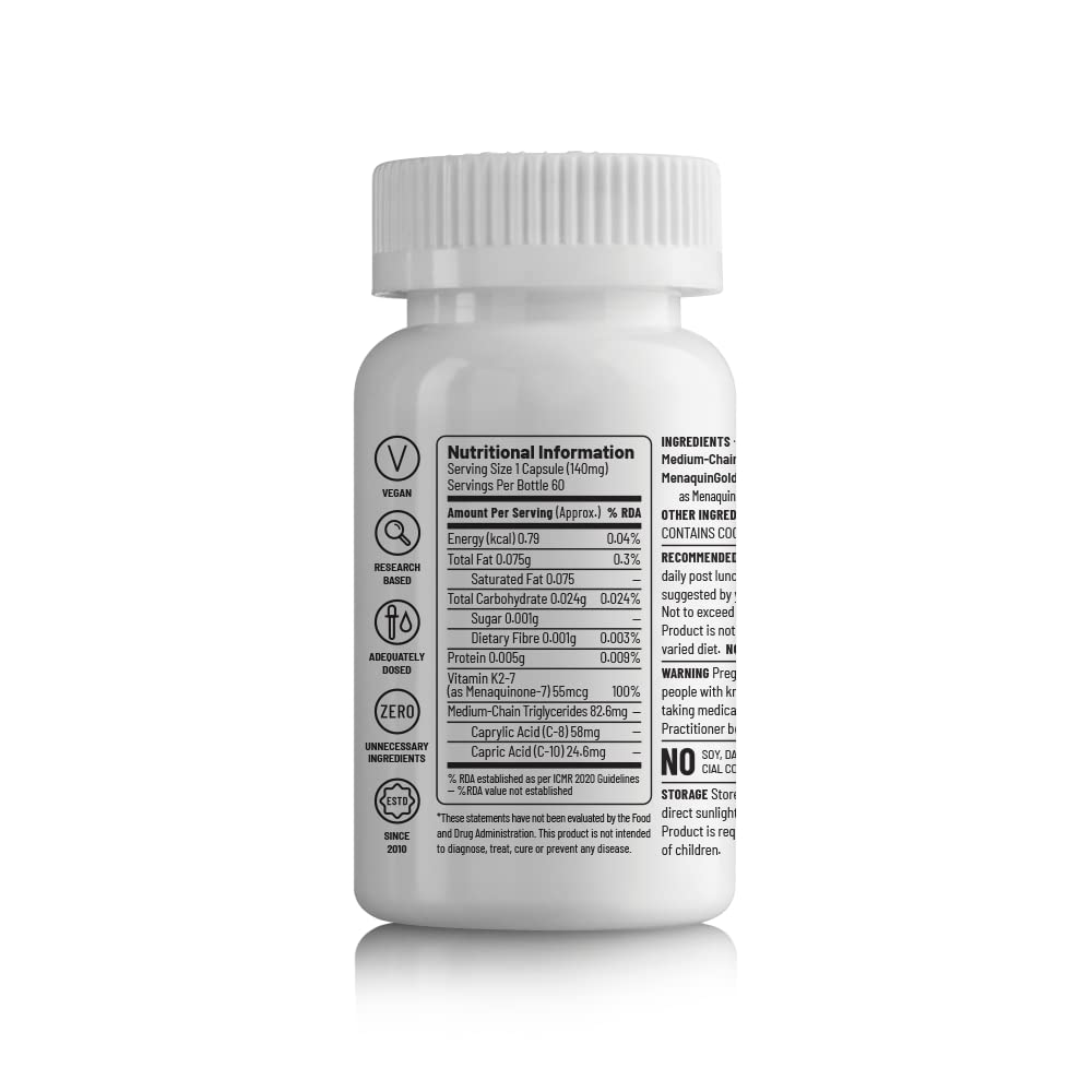 Unived Basics K2-7 Plant- Based As Menaquinone-7 (Menaquingold) | Bone, Arterial, And Skeletal Muscle Health | 60 Vegan Capsules , 100gm 0.2lbs