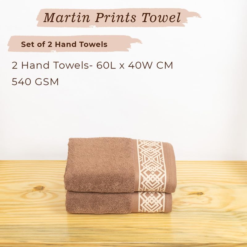 Rangoli 100% Cotton Fibre 2 Hand Towels 400 Gsm | Highly Durable & Absorbent Towel | Skin-Friendly & Quick Drying Luxury Towels (Golden Brown) - Pack Of 2