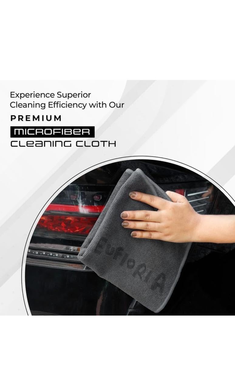 Eufloria Microfiber Cloth 400 Gsm | Thick Lint & Streak-Free Multipurpose Cloths Automotive Microfibre For Car Cleaning, Polishing Washing & Detailing (Pack Of 4) -Grey
