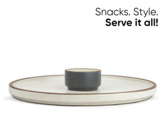 Large Round Ceramic Serving Platter, White - 1 Platter + 1 Dip Bowl, 75ml Modern Series | Big Serving Plate Set With Matte Finish - Platters Serving Set | Ceramic Round Platter - Microwave Safe