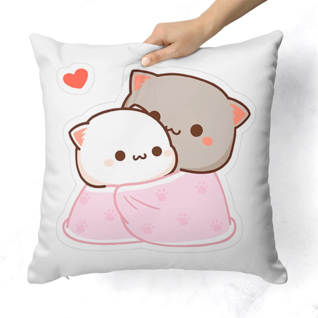 Foam Peach & Goma Mochi Cat Pillow Cushion, Keychain With Card, White Color | Peach Goma Pillow, For Boyfriend, Valentines Gift For Girlfriend, Pillow For Couple, Model No - Combo 08
