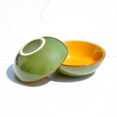 Studio Pottery Ceramic Chrome Green Round Shape Dip Bowls Set Of 2 - 50ml Each | Mini Bowls, Ketchup Bowls - Chutney, Sauce, Pickle Bowls