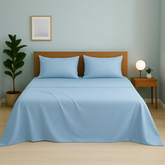 Plain King Size Bedsheet With 2 Pillow Cover - 72 X 78 Inches, Light Blue | Hotel Luxury Bedding Wrinkle Free | Ultra Durable & Easy Care
