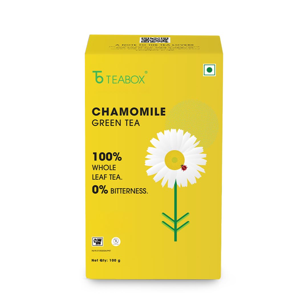 Teabox Premium Chamomile Green Tea - 100gm, 3.5 Ounce | 100% Whole Leaf Green Tea From The Himalayas - Low Caffeine, 0% Bitterness