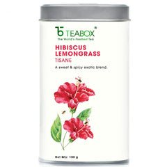 Teabox Hibiscus Lemongrass Tisane Tea - 100gm, 3.5 Ounce | Made With Citrusy Tisane Hibiscus, Lemongrass & Licorice - Caffeine Free | Hot & Cold Tea