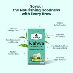 Apsara Detoxifying Kahwa Green Tea - 100 Tea Bags | Blended With Rock Salt, Tulsi, Cardamom, Cinnamon, Black Pepper, Ashwagandha Tea - Immunity Booster, Promotes Skin Glow