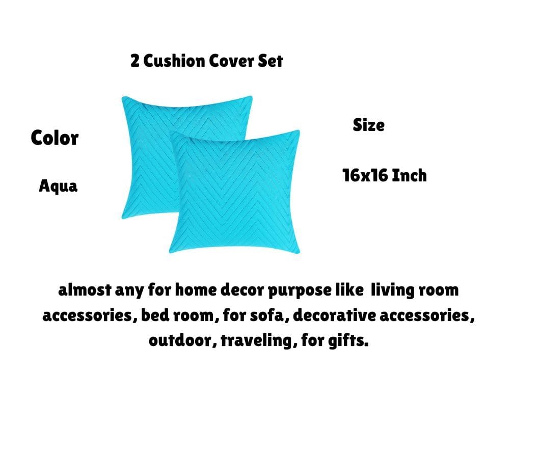 Luxurious Bedsheet For Double Bed With 2 Pillow Cover + 2 Cushion Cover - 90 X 100 Inches, Aqua | All Weather 5 Pcs Glace Cotton Ultrasonic TC - 280