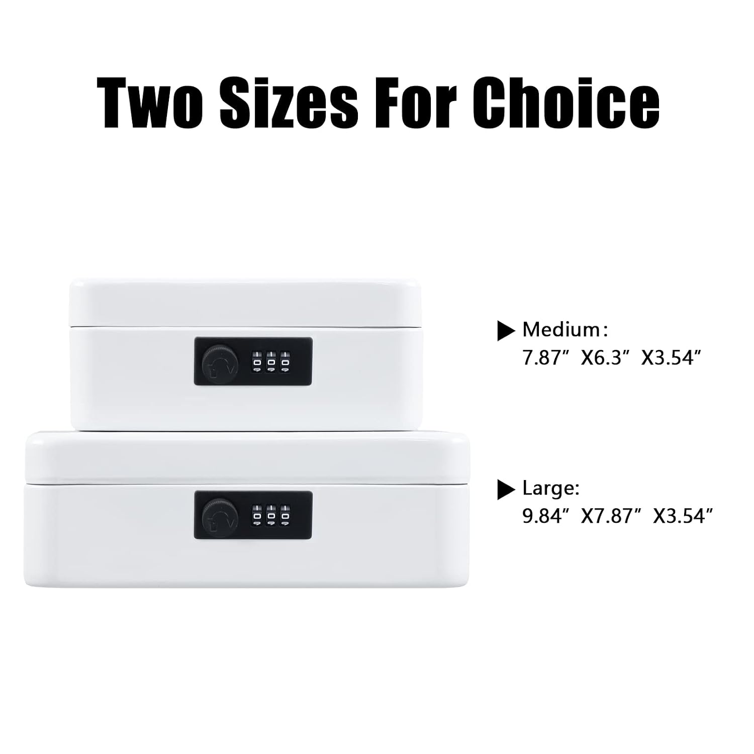Large Cash Box With Combination Lock Safe Metal Money Box With Money Tray For Security Lock Box 9.84"X 7.87"X 3.54" Colour - White