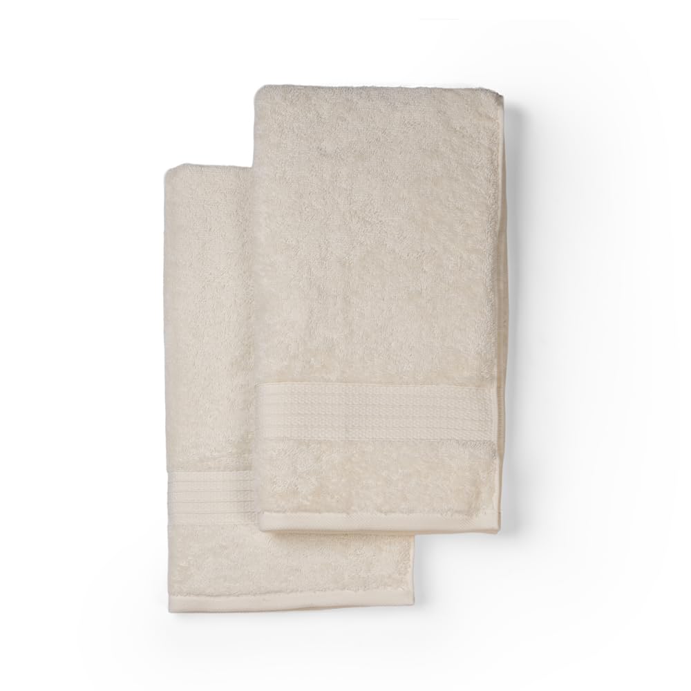 Feather & Spun Organic Cotton Lavender Fragrance Hand Towel 500 Gsm | Anti Microbial Fade Resistant Double Needle Stitch Hand Towel (Cloud Dancer) - Pack Of 2