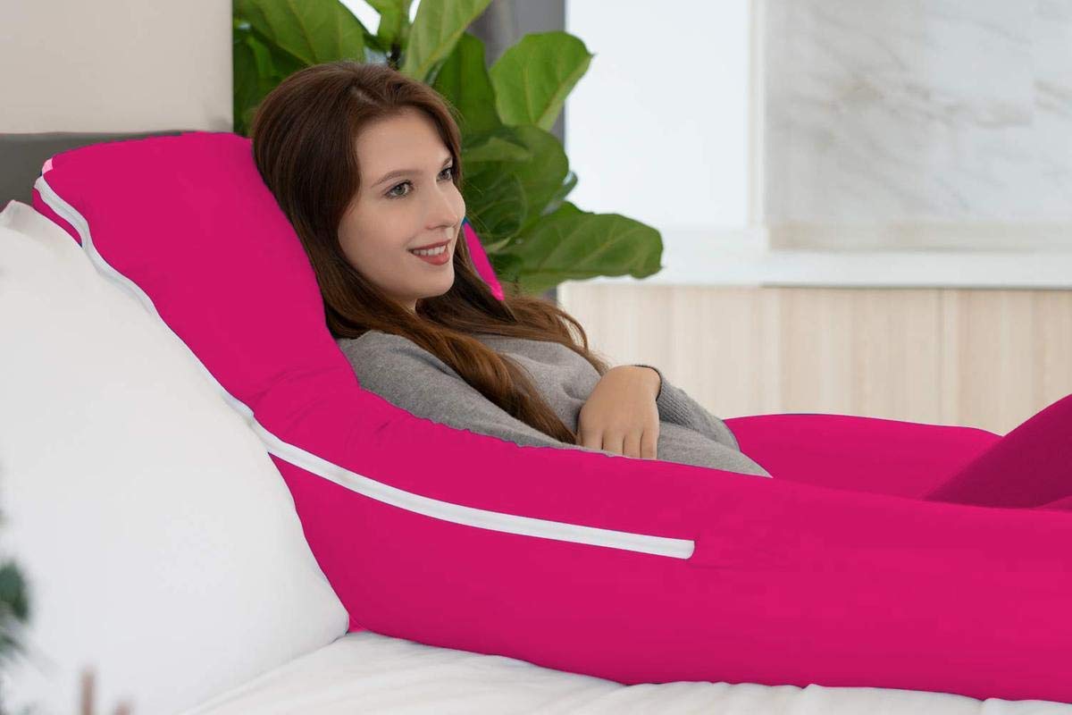 Premium Multipurpose Microfiber Pregnancy Pillow For Pregnant Women - Hot Pink | 100% Cotton, Zippered Cover, Lightweight, Removable Cover, Full Body Pillow, Soft Pillow - Pack Of 1