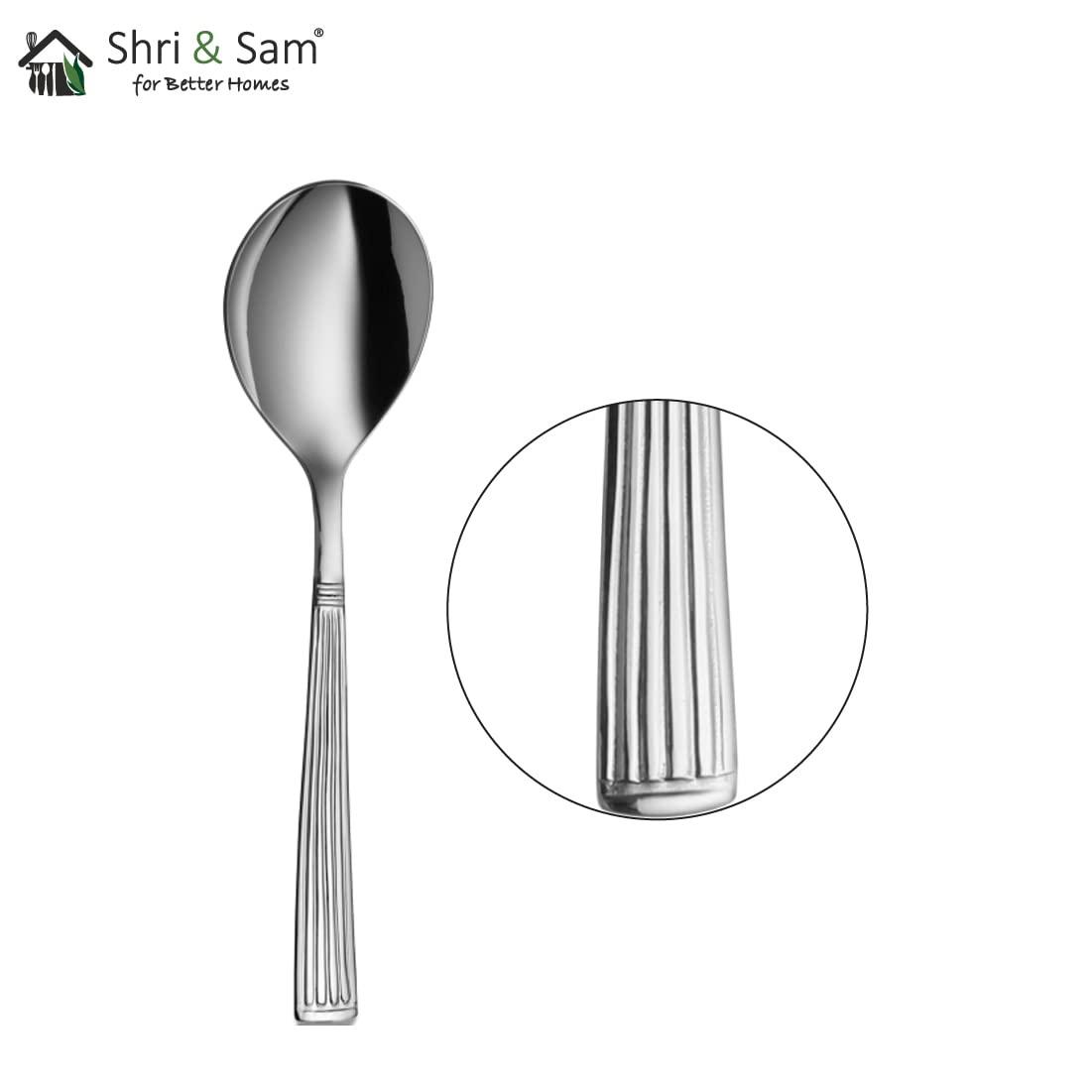 Stainless Steel New Stribes Serving Spoon Set Of 2 Pieces, Silver | Easy To Clean & Dishwasher Safe