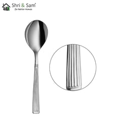 Stainless Steel New Stribes Serving Spoon Set Of 2 Pieces, Silver | Easy To Clean & Dishwasher Safe