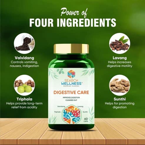 Search Wellness Digestive Care Natural & Herbal Capsules For Better Digestive Function & Healthy Gut, Healthy Digestion & Boost Immunity | 60 Capsules, 100gm 0.2lbs Each Pack Of 3