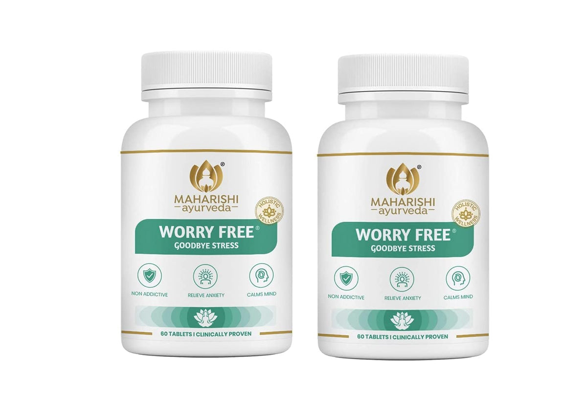 Maharishi Ayurveda Ashwagandha Worry Free Tablets Ayurvedic Medicine Helps Keep The Mind & Body Calm & Relaxed Non Addictive | 60 Tablets 100gm 0.2lbs Each Pack Of 2