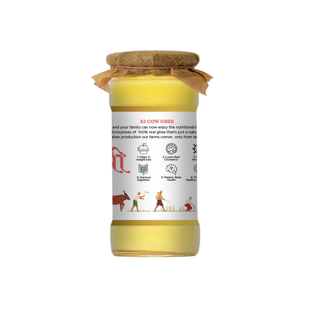100% Natural Bilona Gir A2 Desi Ghee By First Bud Organics | Good Source Of Vitamin & Minerals Healthy Pure Desi Ghee Perfect For Supports Heart Health | (250ml) 8.4 Ounce | Jar Pack