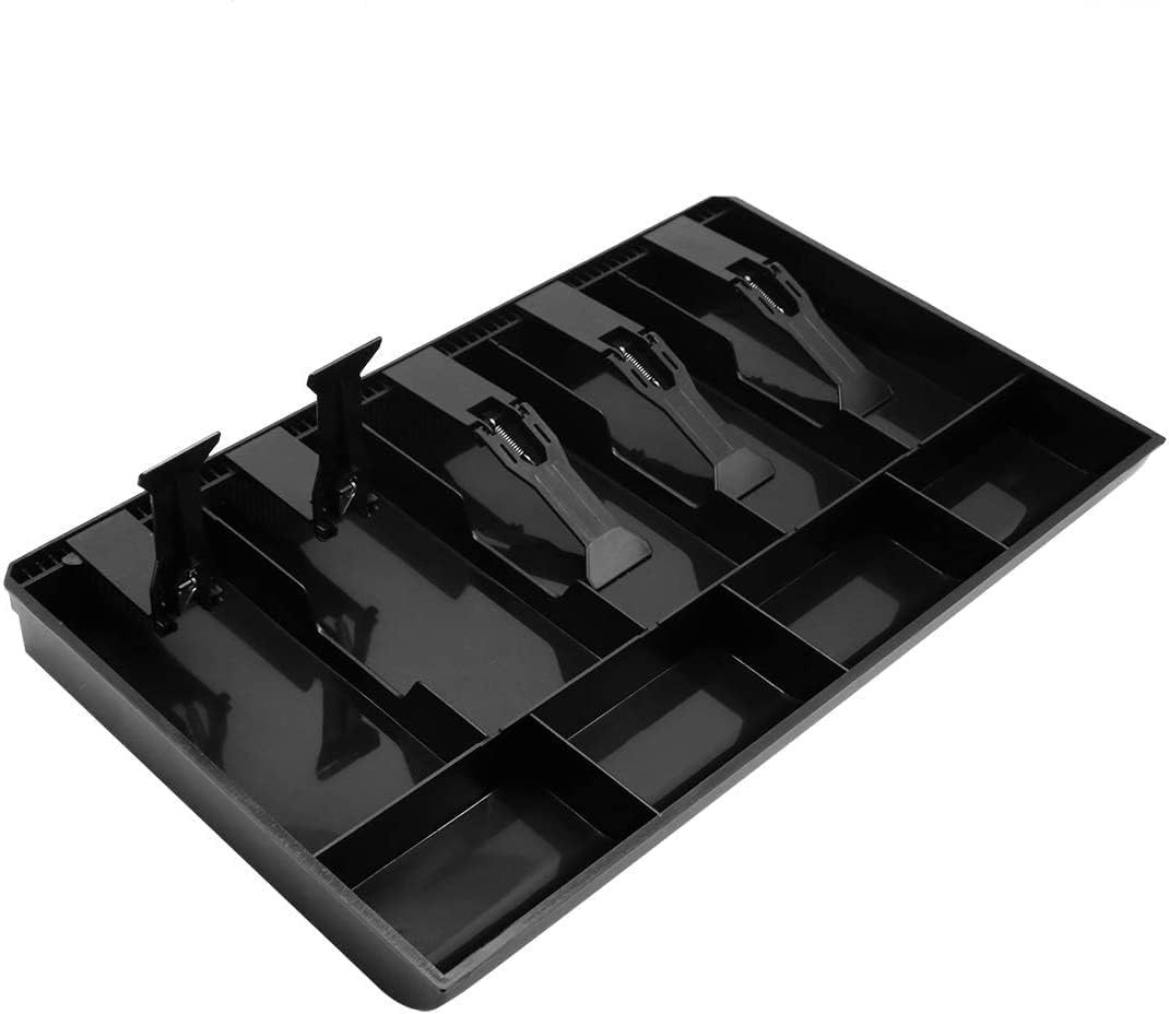 Abs Plastic Cash Drawer Organizer Tray With Coin Slot | Cashier Drawer Box For Petty Cash - 5 Bill & 4 Coin Compartments, Colour - Black