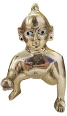 Handmade Brass Laddu Gopal Idol, Petal Bal Gopal Krishna Idol Gold, Brass, Size - Small, Kanha Ji, Home Décor, God Statue