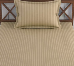 1 Bedsheet Single Satin Stripe Elastic Fitted With 1 Pillow Cover (36 X 78 Inches) Brown Grey | Lightweight, Soft & Breathable - Perfect For Gifting On Weddings Bedsheet