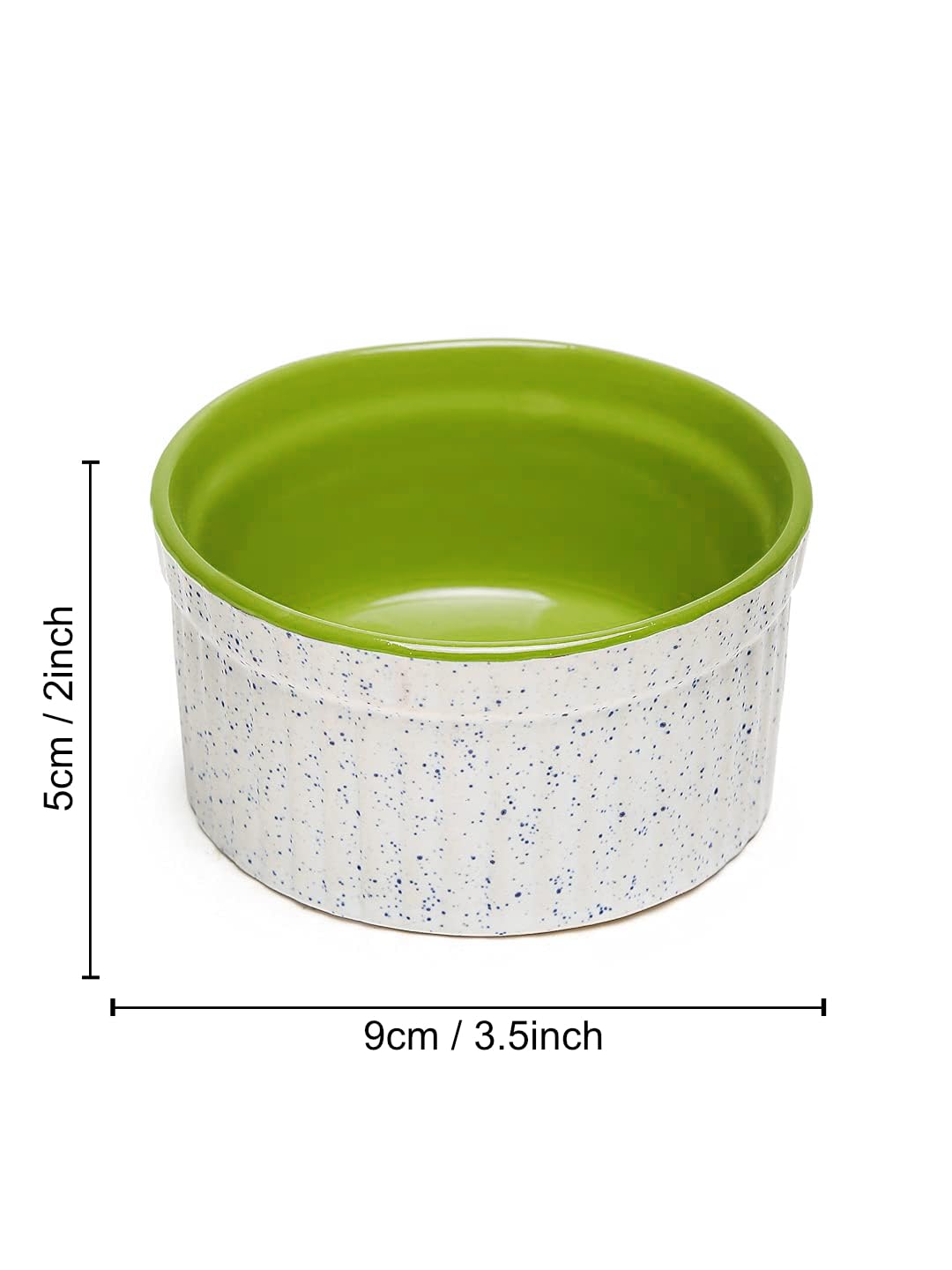 Studio Pottery Ceramic Dessert Dip Bowls Set Of 2 - 150ml Each, White & Green | Chutney Bowls - Ketchup Bowls