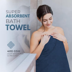 Black Gold The Finer Touch Microfiber Bath Towels 1000 Gsm | Super Absorbent, Lightweight, Ultra-Soft, Fade Resistant (Navy Blue) - Pack Of 2