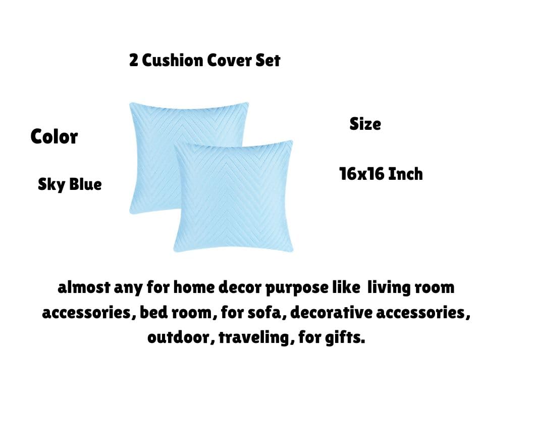 Luxurious Bedsheet For Double Bed With 2 Pillow Cover + 2 Cushion Cover - 90 X 100 Inches, Sky Blue | All Weather 5 Pcs Glace Cotton Ultrasonic TC - 280
