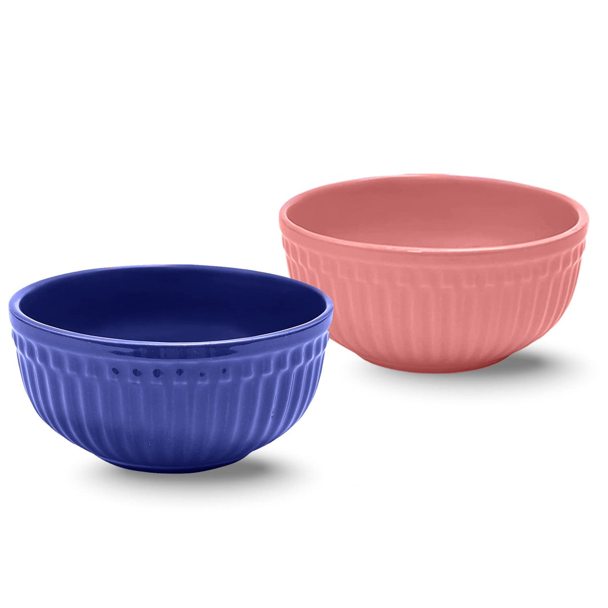 Ceramic “Strip” Handcrafted Multipurpose Serving Bowl Katoris Set Of 2 - 450ml Each, Blue & Pink | Cereal Bowl, Soup Bowl, Salad Bowl - Dishwasher & Microwave Safe