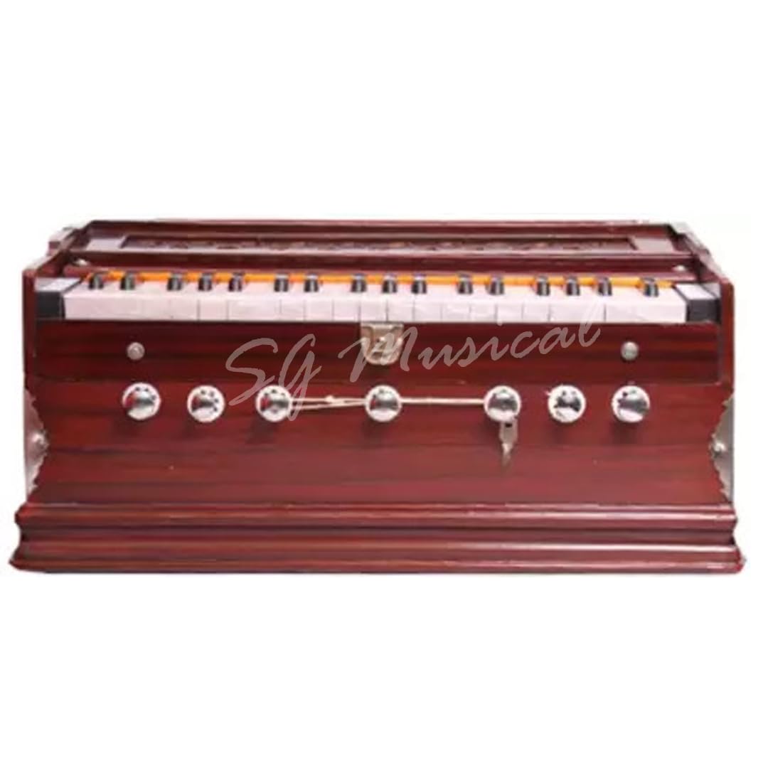 Musical Instrument Harmonium - 7 Stopper (5 Stops 2 Drones), 3 1/4 Octave, 39 Keys, Two Reeds (Bass+ Male) | Tuning 440 Standard Pitch - Two Side Carry Handles, Jaali Frame On Keys