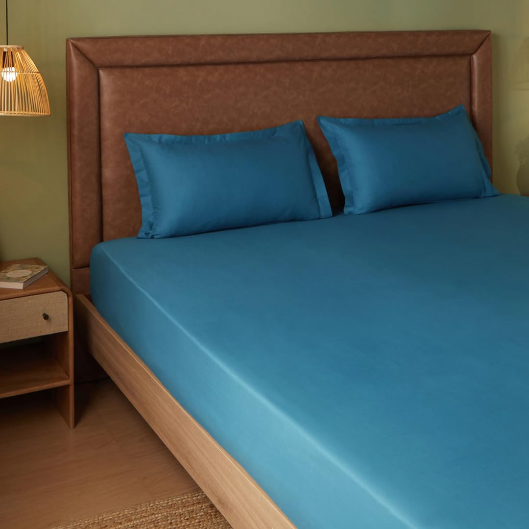 Queen Size Bedsheet For Double Bed With 2 Pillow Cover - 60 X 78 Inches, Mineral Blue | 100% Cotton, Soft & Breathable - Bedsheet Collection