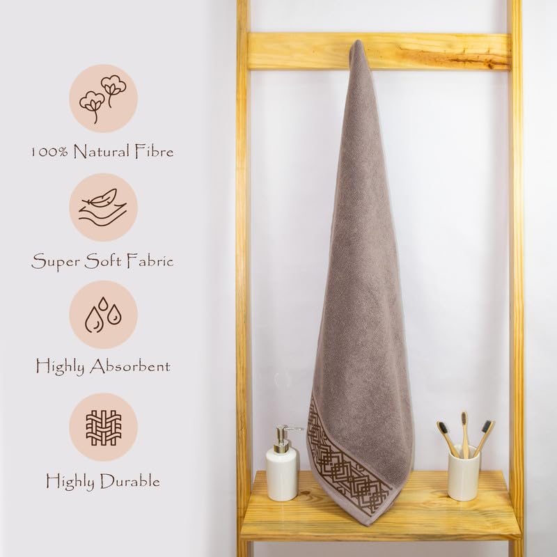 Rangoli 100% Cotton Fibre Bath Towel 600 Gsm | Highly Durable & Absorbent Towel | Skin-Friendly & Quick Drying Luxury Towels (Brown) - Pack Of 1