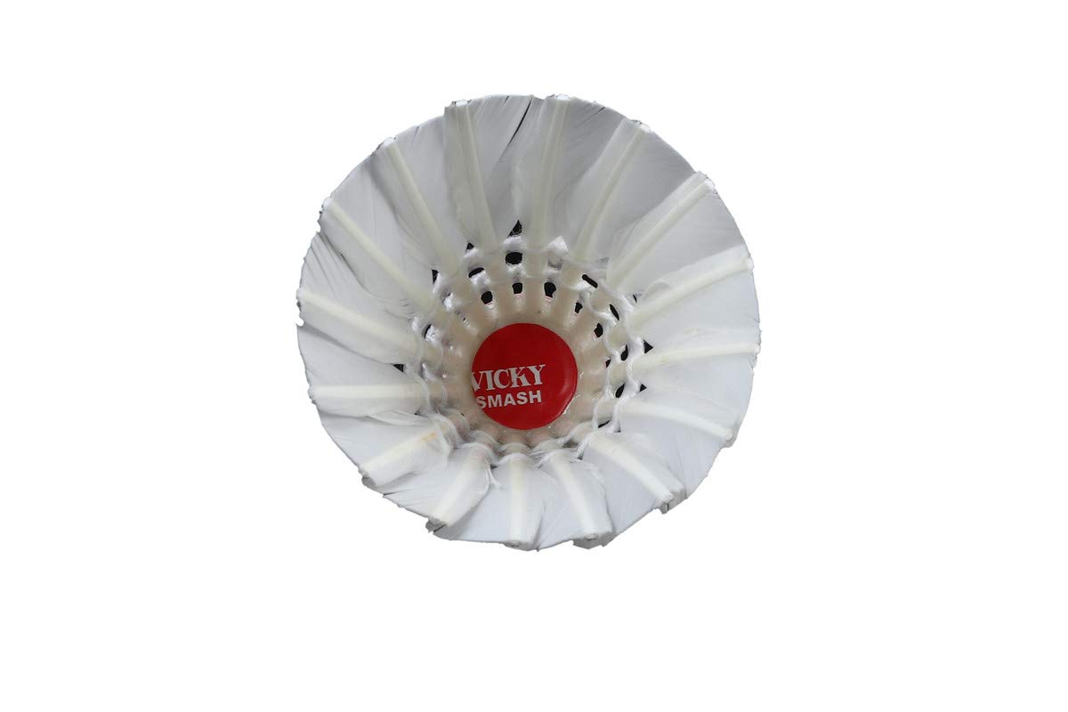 Vicky Smash Feather Shuttlecock Ideal For Friendly Matches , Competitions | White , Pack Of 10