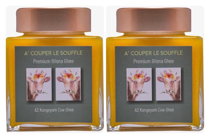 Organic A2 Kangeyam Cow Ghee By A' Couper Le Souffle | Traditional Bilona Method Natural & Healthy Pure Desi Ghee For Bones Health | 1 Litre (500ml * 2) 33.8 Ounce | Jar Pack
