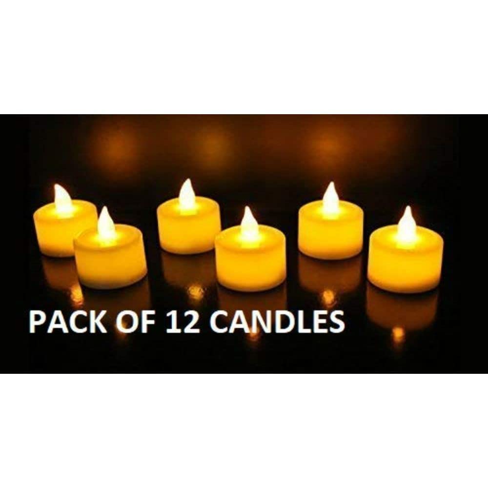 DECORATIVE ACRYLIC CANDLES | FLAMELESS & SMOKELESS | PACK OF 12 | YELLOW COLOUR
