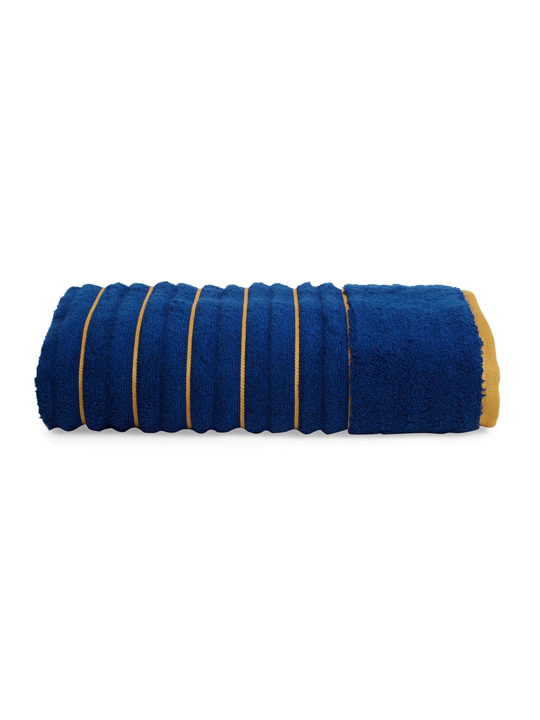 Spaces 100% Cotton Bath Towel 575 Gsm | Ribbed Texture High Absorbency High Loft Cotton Bath Towels (Dark Blue)
