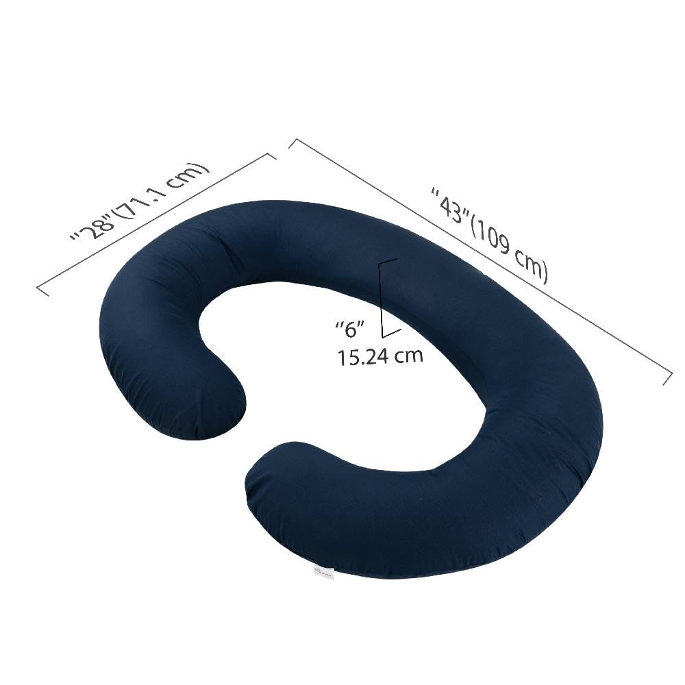 Pregnancy Pillow, C Shaped Pillow, Maternity Pillow For Sleeping - Navy Blue | 100% Cotton Pillow For Pregnant Mothers With Breathable & No Heat Fabric - Full Body Support For Better Sleep