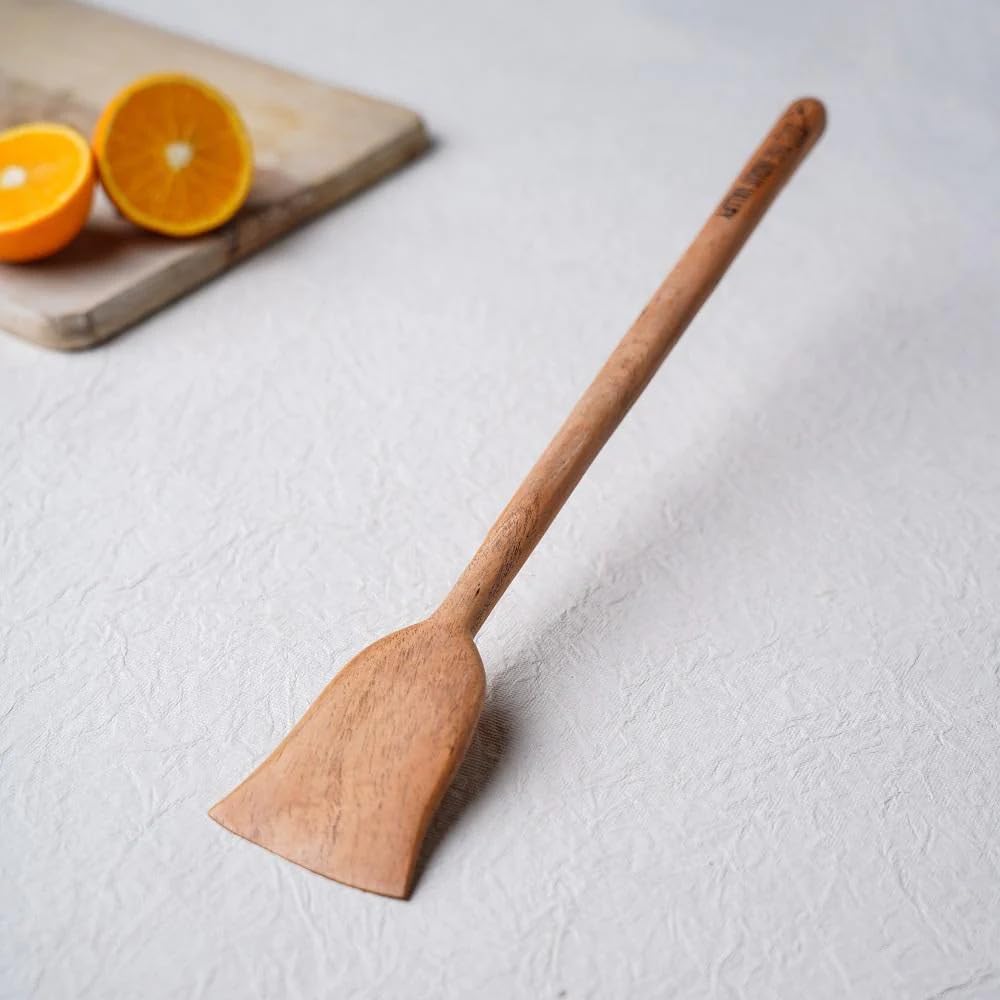 Brown Neem Wooden Large Flip, Spatula, Ladle For Cooking Dosa, Roti, Chapati | Kitchen Tools - No Harmful Polish, Naturally Non-Stick | Handmade - 37 Cm, 56 Gms