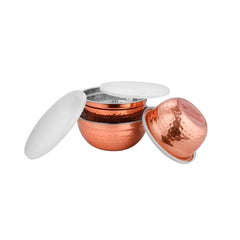 Fresco Copper Coating Hammered Shape 3 Pcs Canisters Set With Plastic Lid For Dry Foods | Size : 14cm - 850ml, 16cm - 1150ml, 18cm - 1550ml | Air Tight Storage Container Bowls Set