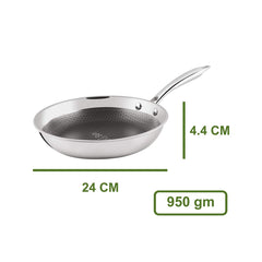 Triply Stainless Steel Fry Pan, 24cm - Silver | Non Stick Stainless Steel Frying Pan - Easy To Clean & Dishwasher Safe