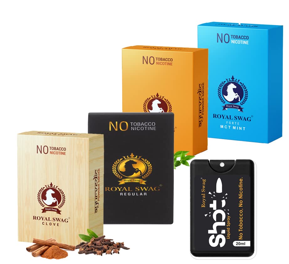 Royal Swag Ayurvedic Cigarette Nicotine And Tobacco Free Combo - 10 Stick With 20ml Shot Frutta, Clove, Regular And Mint- Each 10