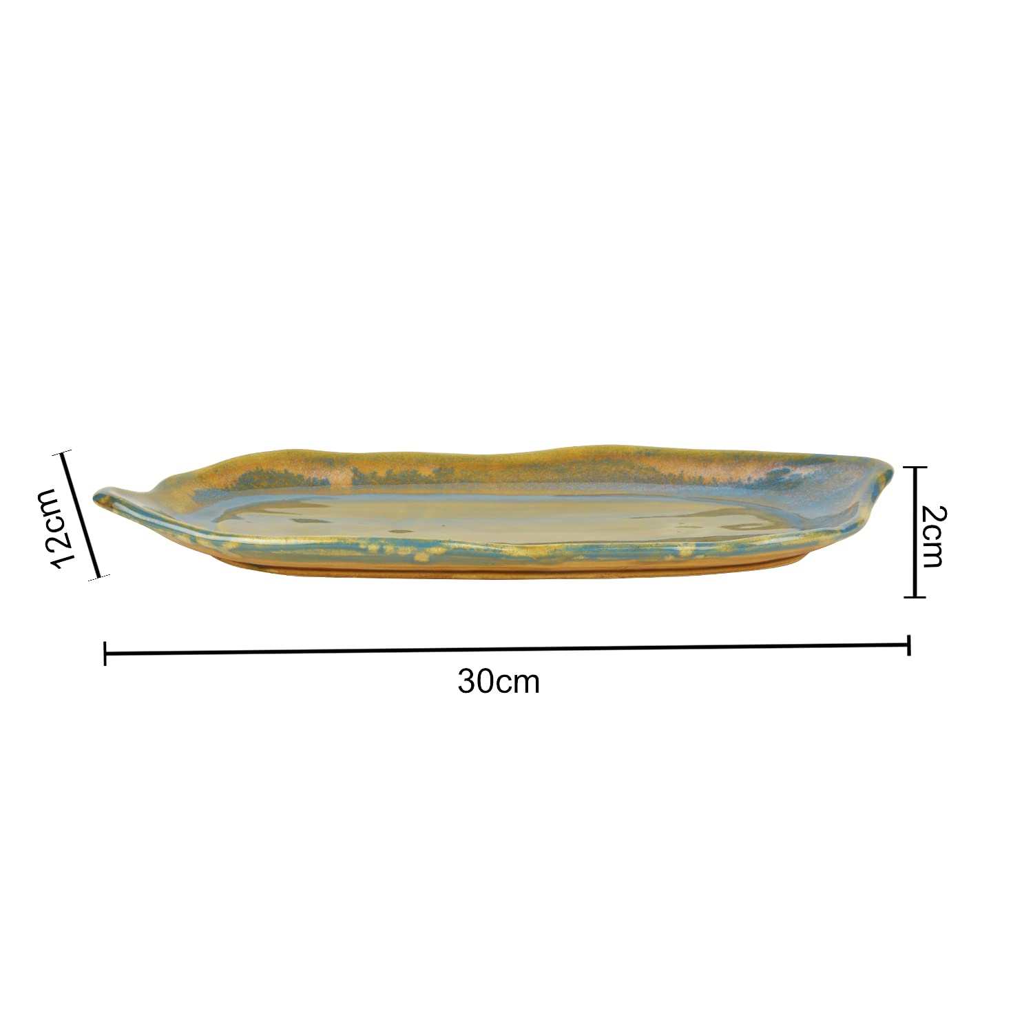 Studio Pottery Reactive Glaze Ceramic Platter - Sage Green & Blue, Length: 30 Cm, Width: 12 Cm | Starter Serving Tray