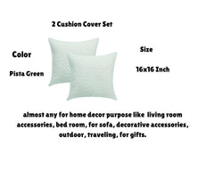 Luxurious Bedsheet For Double Bed With 2 Pillow Cover + 2 Cushion Cover - 90 X 100 Inches, Pista Green | All Weather 5 Pcs Glace Cotton Ultrasonic TC - 280
