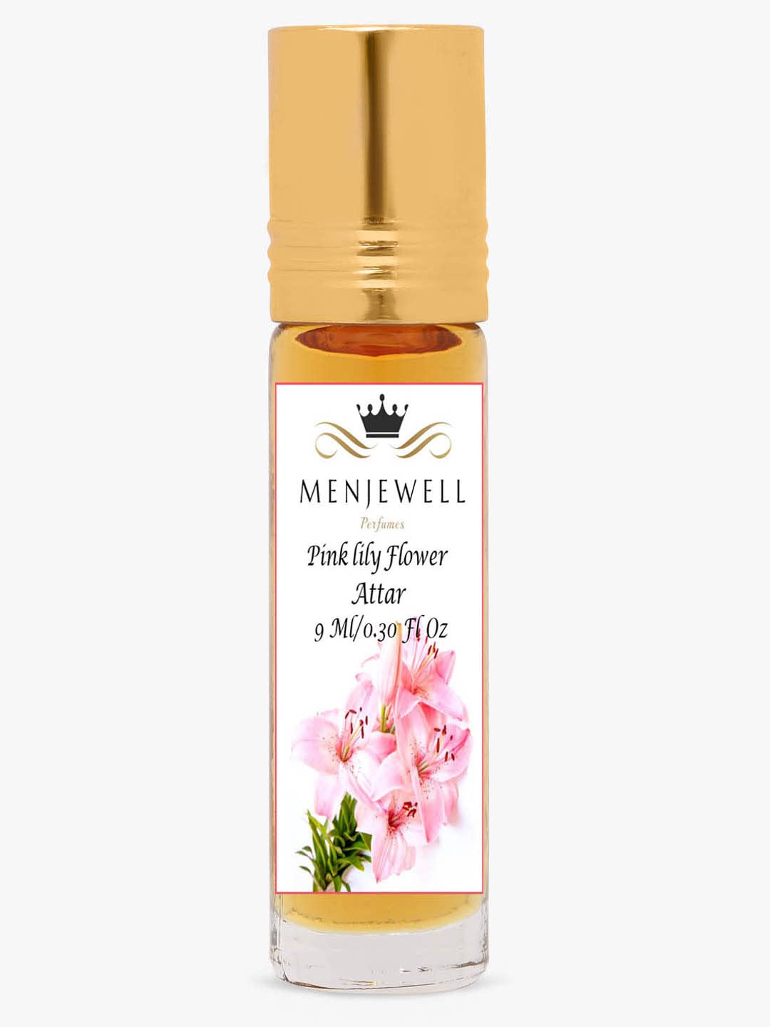 Menjewell Pink Lily Flower Roll On Attar Perfume 9ml 0.3 Fl.oz. Unisex Fragrance | Long Lasting | No Alcohol